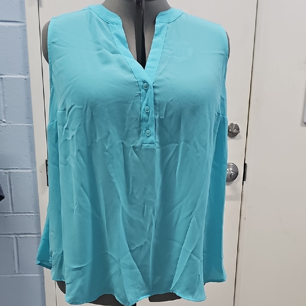 Lane Bryant Aqua Button-Front Blouse